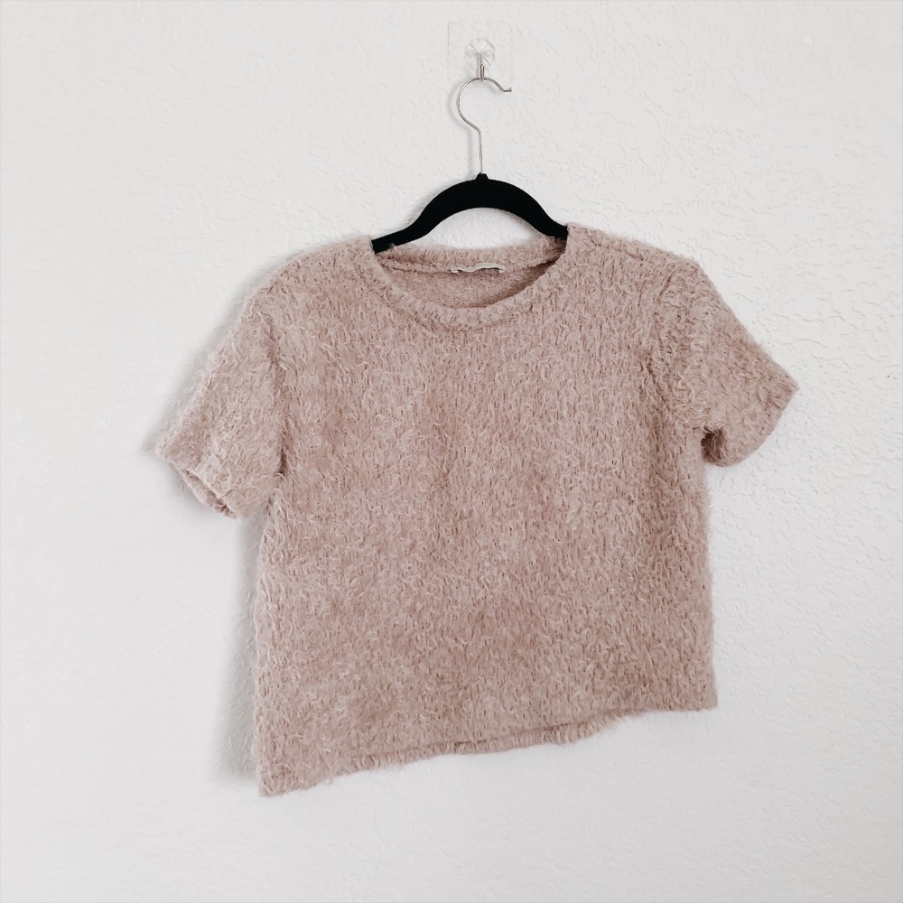 ❗3/20 ZARA Blush Pink Fuzzy Asymmetrical T-shirt